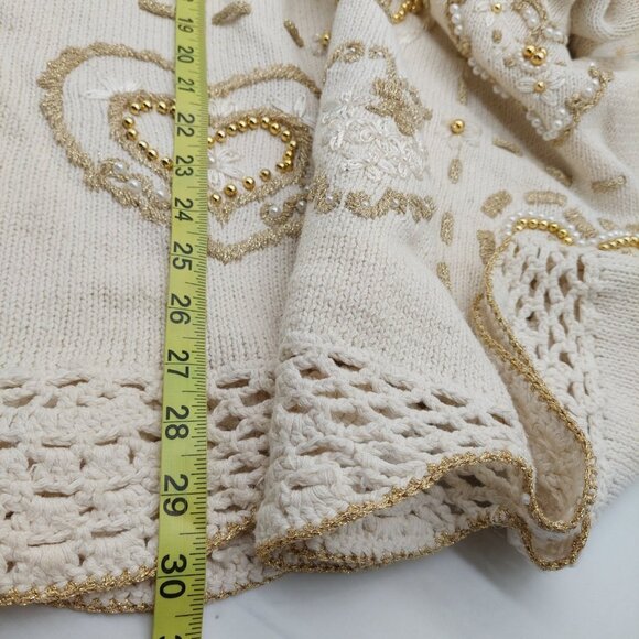 Work In Progress Women’s Ivory Sweater Size XL 18 / 20 Beaded Hearts Bow - Picture 6 of 12